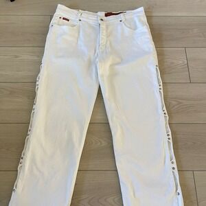 Lawman White Denim Jeans Womens Slim Fit Western Side Snap Detail‎ Sz 15